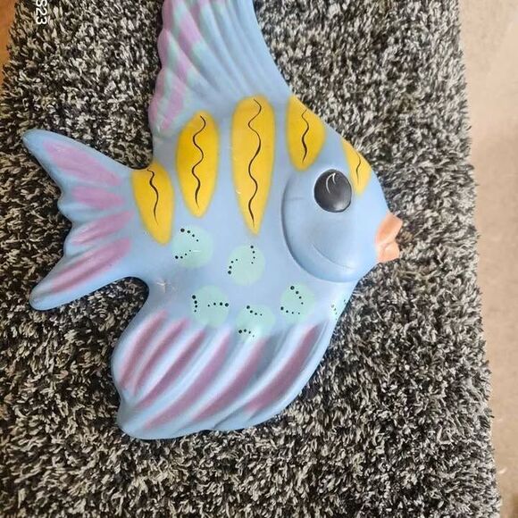 Chalkware Tropical Fish 8" Blue and Yellow - Picture 1 of 6